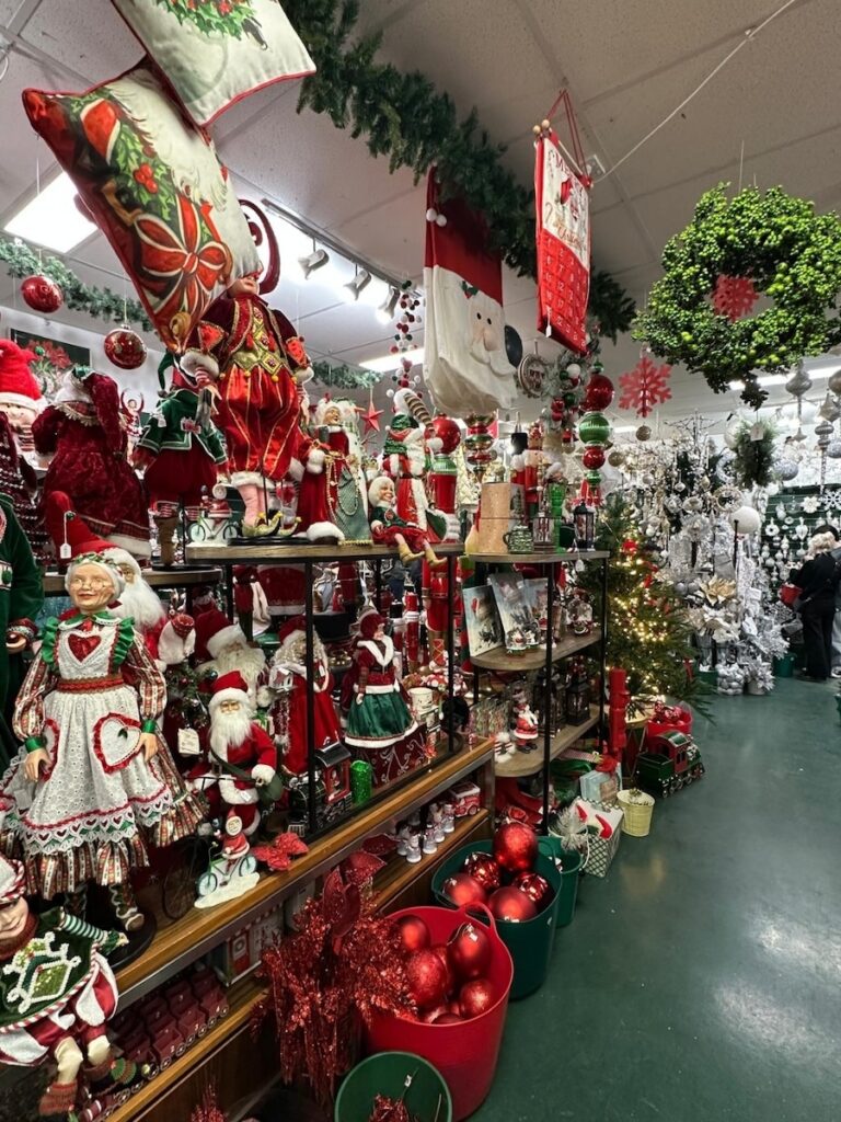 Collection of Christmas dolls at Bredbo Christmas Barn, holiday decoration display