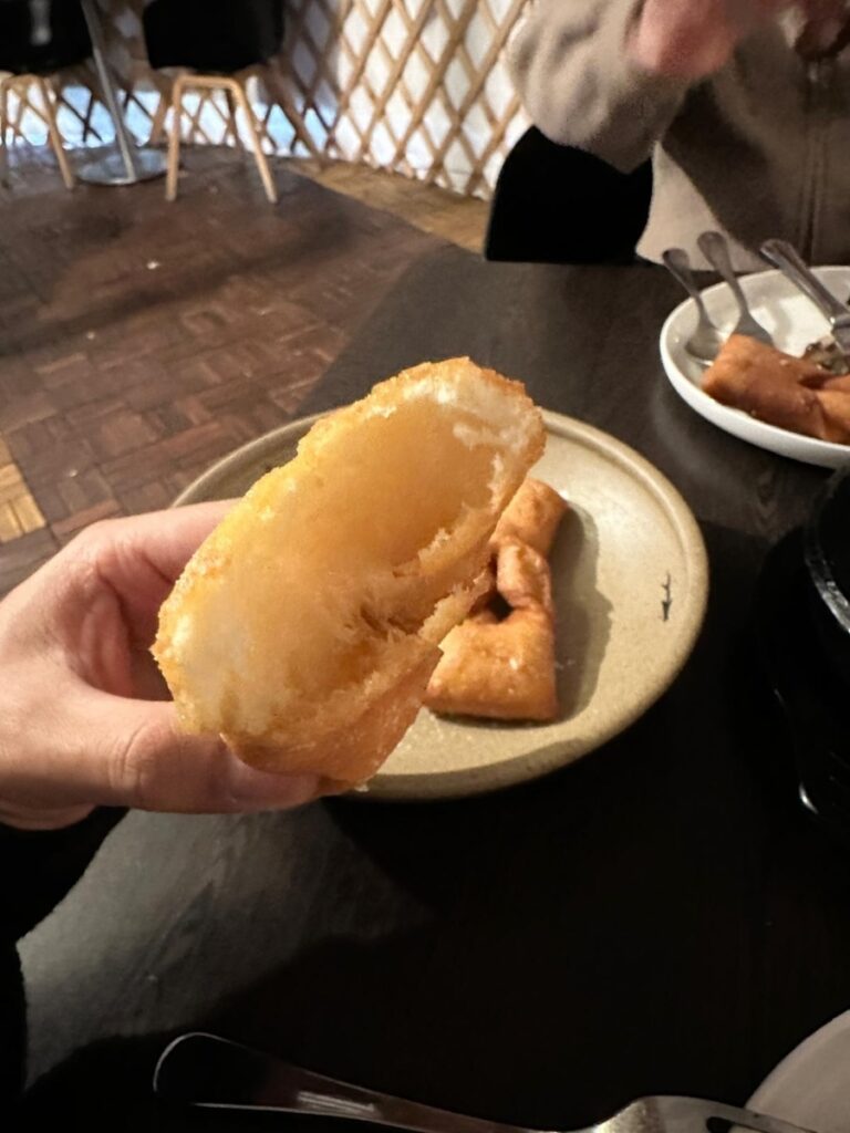 Inside of Mongolian Doughnut showing light and airy texture at Naadam Canberra