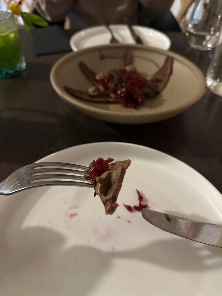 Ox Tongue sliced to show soft and tender texture at Naadam Restaurant Canberra
