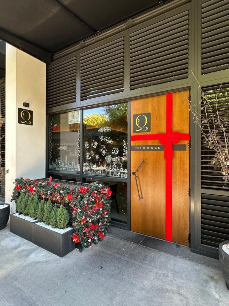 The Q Dining Canberra entrance with festive Christmas decorations