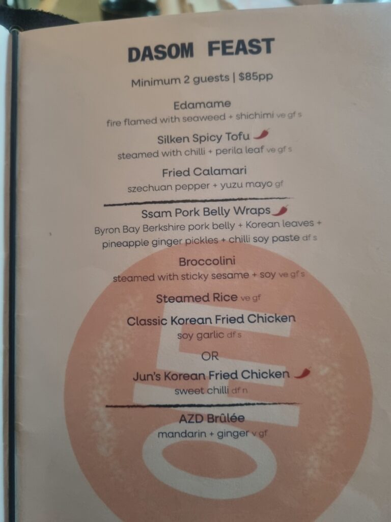 Dasom Feast set menu at Azuma Den Canberra featuring Korean fried chicken and sides
