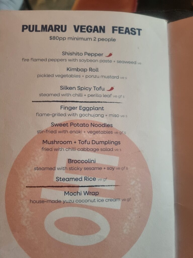 Pulmaru Vegan Feast set menu at Azuma Den Canberra with plant-based fusion dishes
