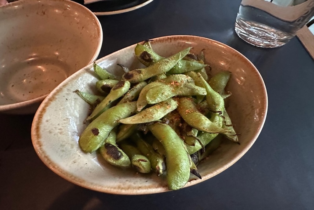 Shichimi spiced edamame starter at Azuma Den Canberra