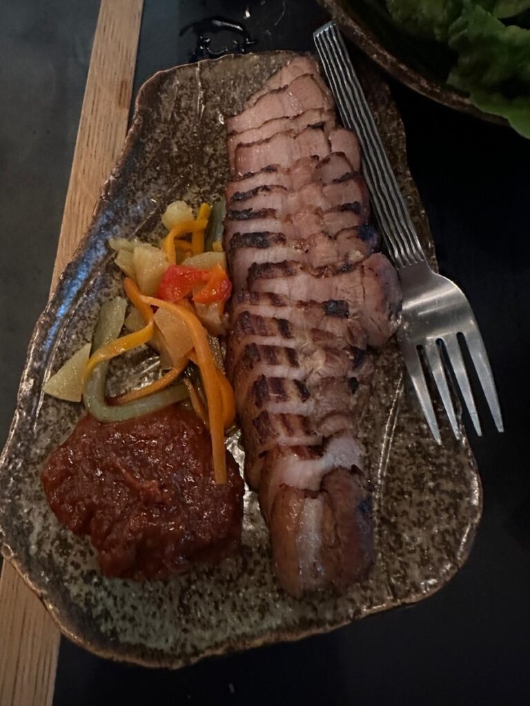 Ssam pork belly with pineapple salad at Azuma Den Canberra