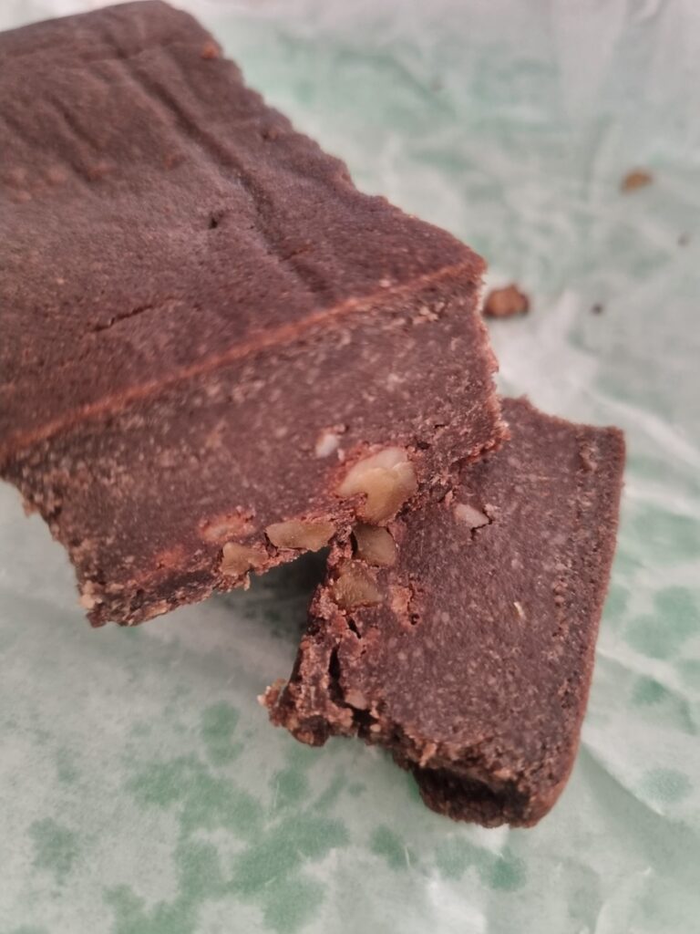 Soy milk rice flour brownie, firmer and drier after one day in fridge.