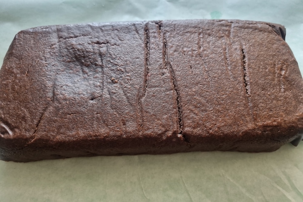 Rice flour brownies baked for 40 minutes, cooling in the baking dish