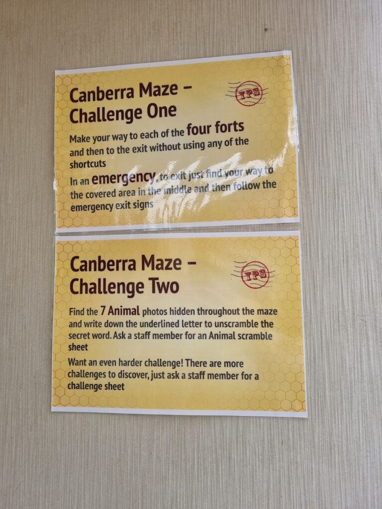 Canberra maze challenge rules showing Challenge 1 and Challenge 2 activities