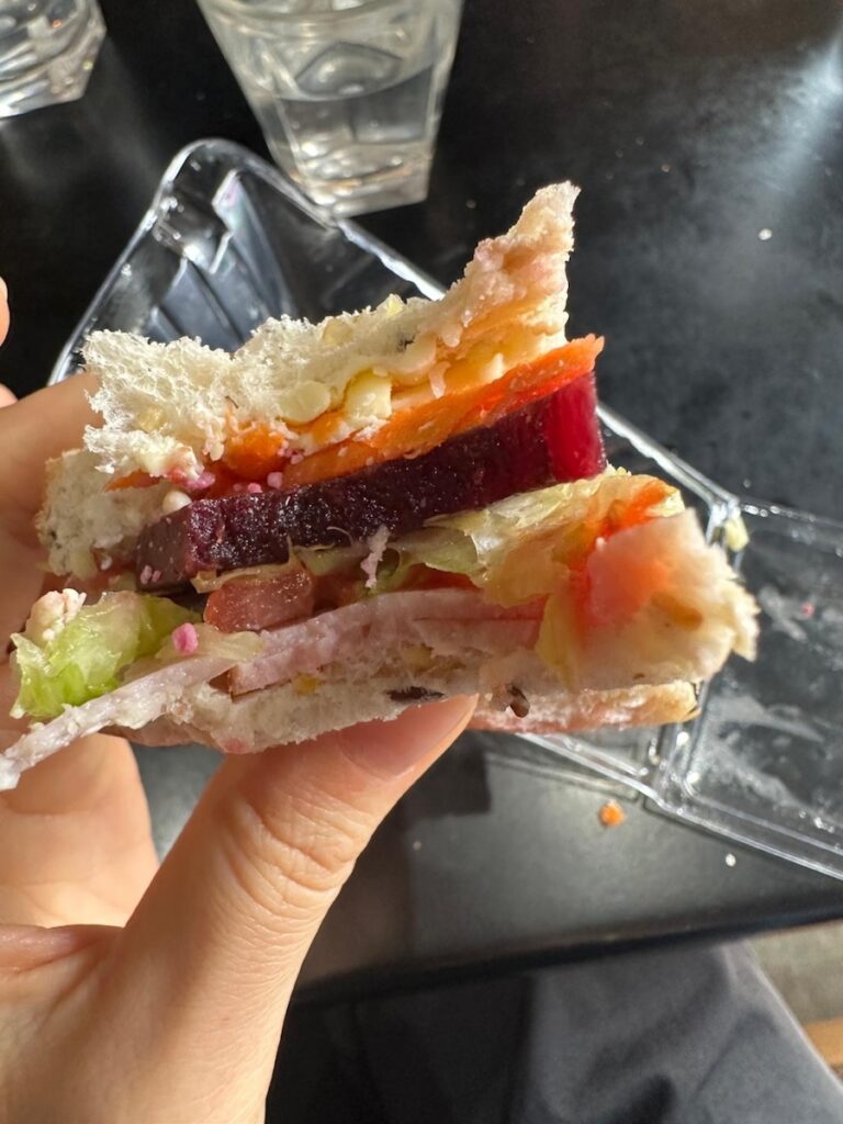 Ham sandwich cross section beetroot filling Earnest Arthur