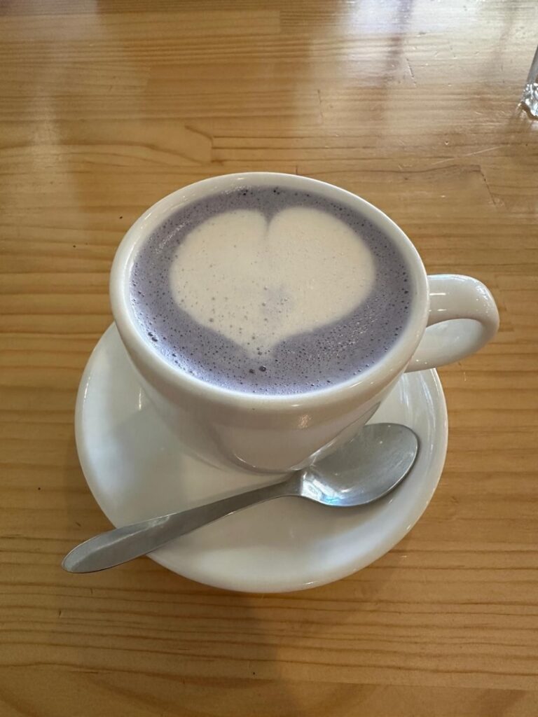 Sweet Purple Ube Latte with oat milk at Northside Garden Cafe Canberra