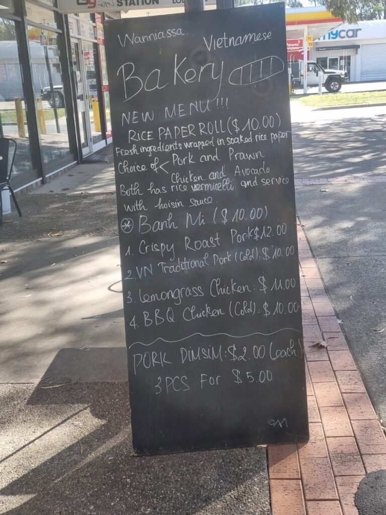 Hand-written menu board wanniassa bakery