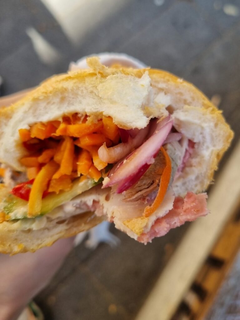 Close-up of Gungahlin Banh Mi and ingredients 